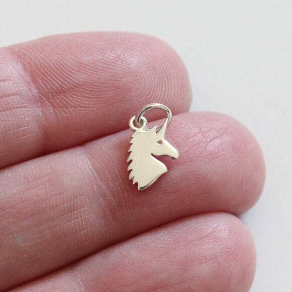 Sterling Silver Unicorn Charm - Flat Unicorn Head Charm - Picture 1 of 4